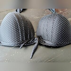 Fitglam Black and White Polka Dot Bikini Halter Tie Top Built-in Cup Wire Sze 14